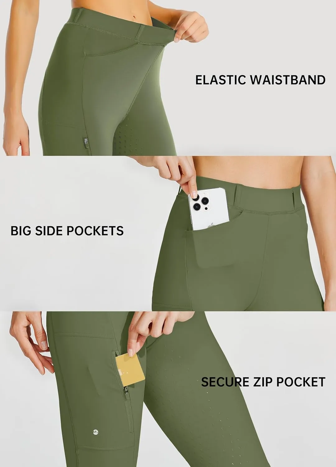Willit Women's Horse Riding Pants Full Seat Silicone Equestrian Breeches Horseback Schooling Tights Zipper Pockets