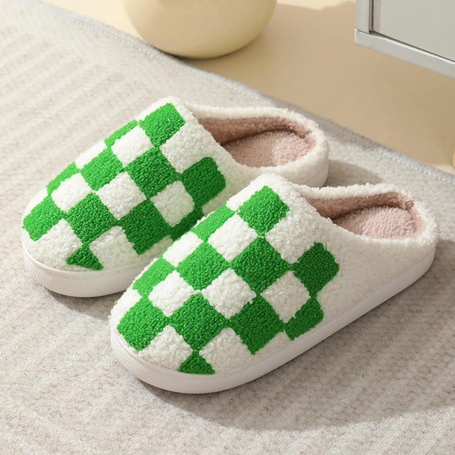 Winter Indoor Plush Slippers Warm Soft Cotton Slippers Gingham Cotton Slippers for Men's & Women's