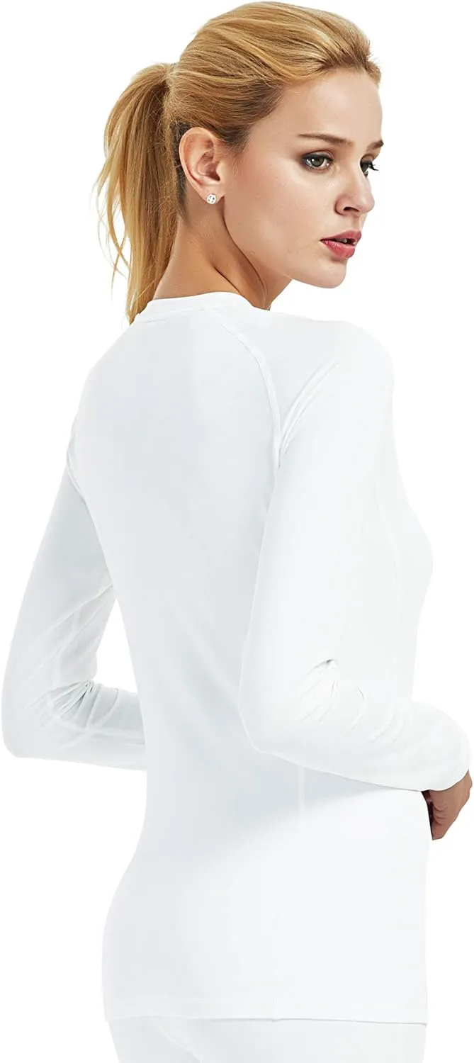 Women Cold Weather Thermal Shirt Fleece Lined Base Layer Crewneck Long Sleeve Undershirt Athletic Skiing Compression Tops
