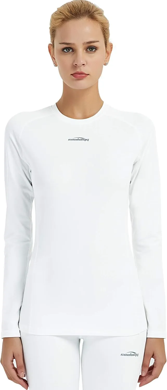 Women Cold Weather Thermal Shirt Fleece Lined Base Layer Crewneck Long Sleeve Undershirt Athletic Skiing Compression Tops