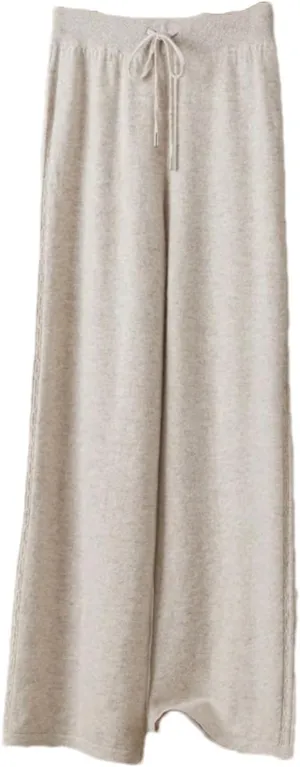 Women Wide Leg Wool Knitted Soft Pants Classic Lace Up Drawstring Warm Trousers