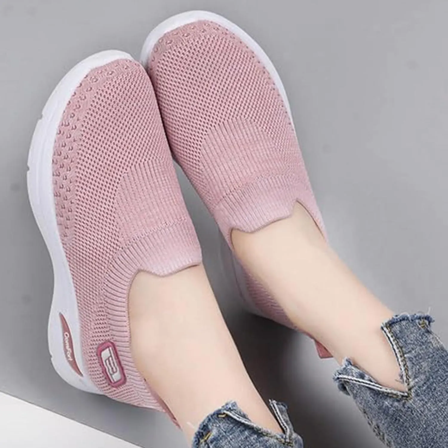 Women's Athletic Walking Shoes Comfort Lightweight Breathable Sock Shoe Arch Support Non Slip Work Shoes Breathable Knit Upper Lightweight for Plantar Fasciitis, Air Cushion Running, Work Shoe