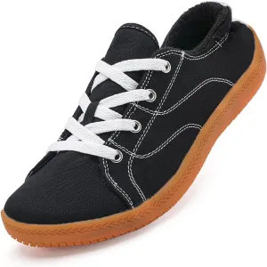 Women's Barefoot Shoes Wide Canvas Minimalist Workout Walking Shoes,Zero Drop Sole Extra Wide Toe Non-Slip Breathable Sneaker(Black/Gum,36)