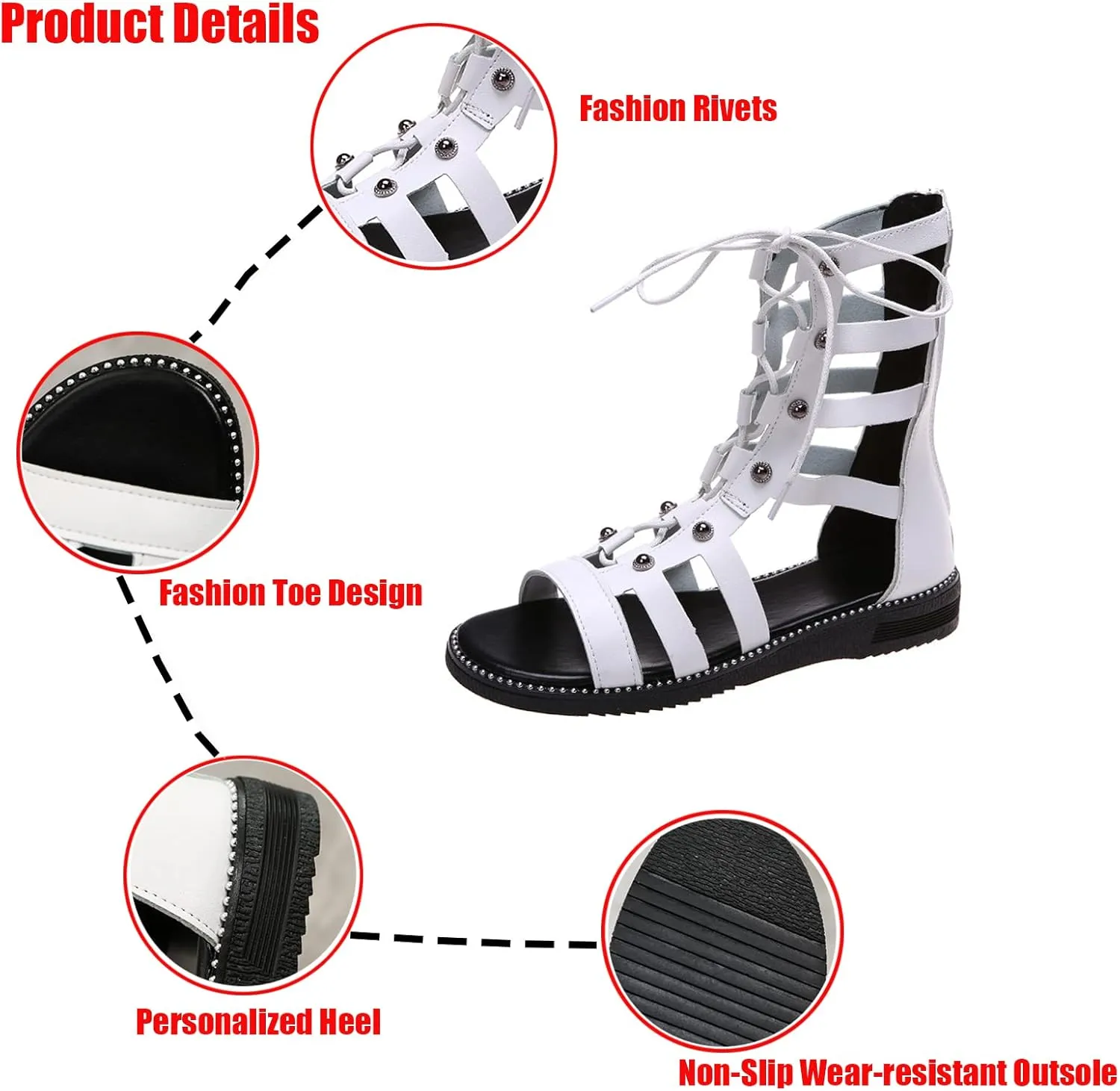 Women's Cargo Orthopedic Lace Up Roman Studded Gladiator Sandals,Fashion Rhinestone Comfy Flats Breathable Ankle Strappy Zipper Outdoor Dressy Sandals Beach Shoes
