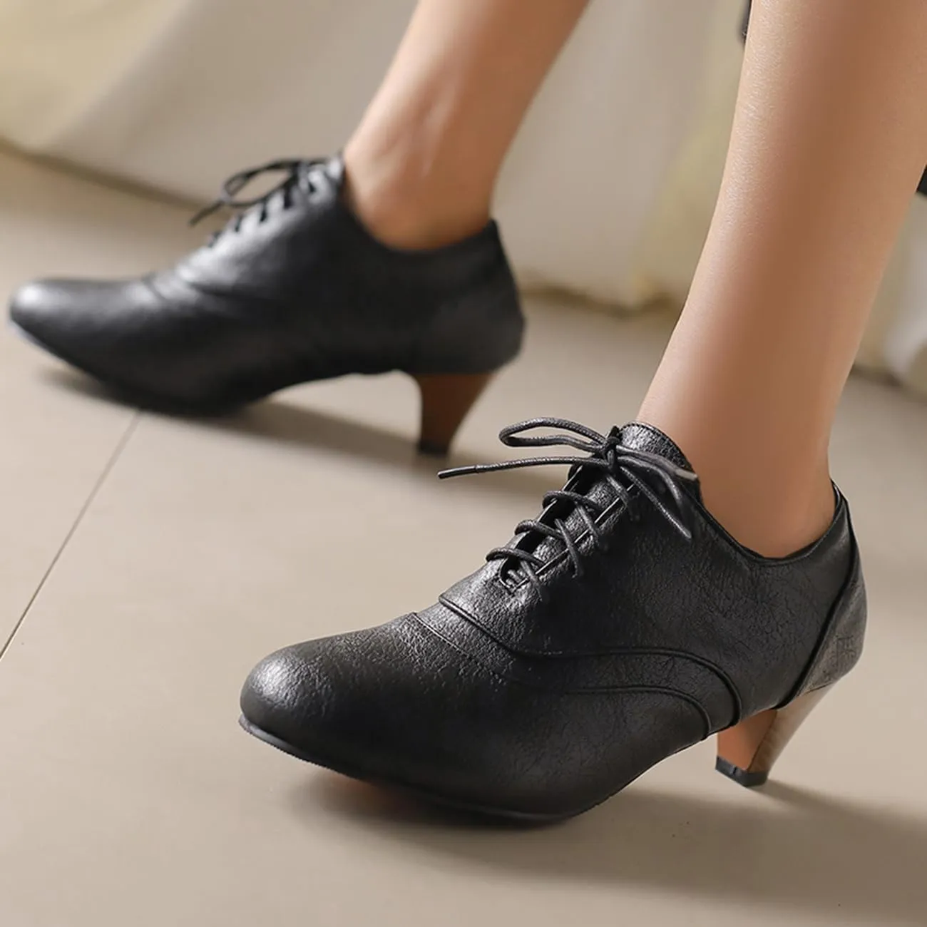 Womens Chunky Low Heel Oxford Pumps Kitten Heel Lace Up Pumps US4-14