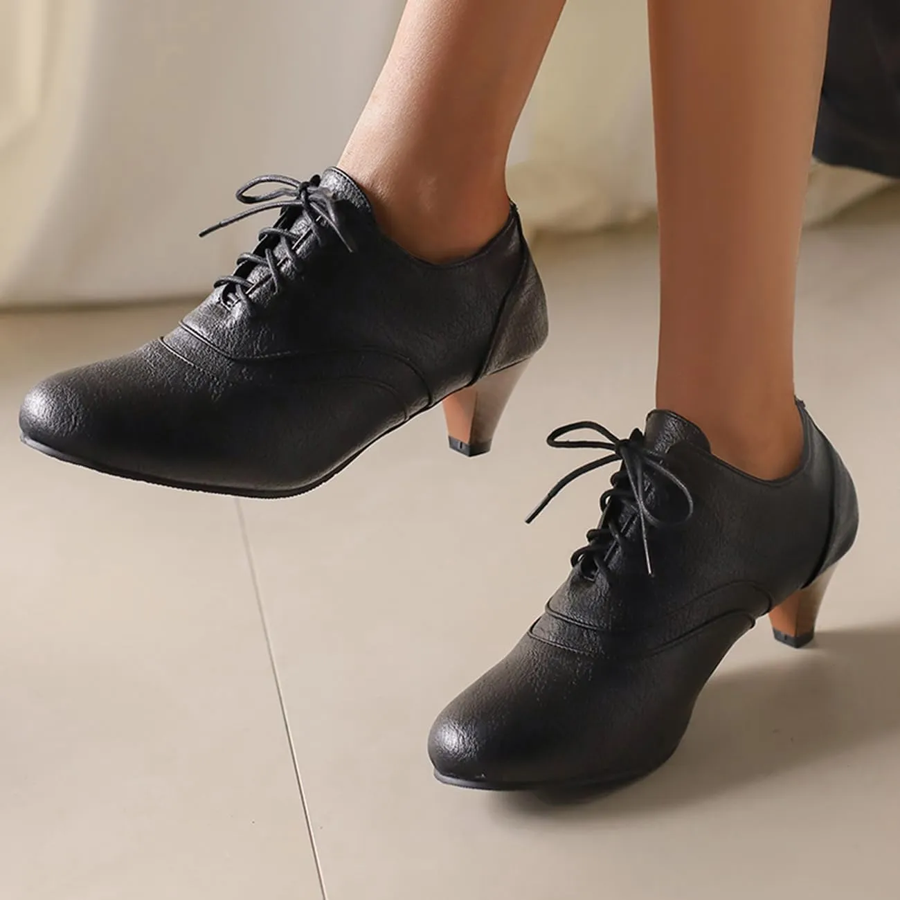 Womens Chunky Low Heel Oxford Pumps Kitten Heel Lace Up Pumps US4-14