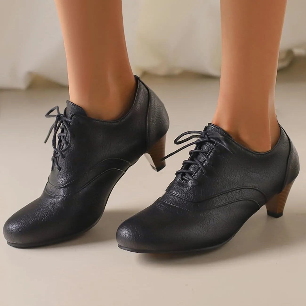 Womens Chunky Low Heel Oxford Pumps Kitten Heel Lace Up Pumps US4-14