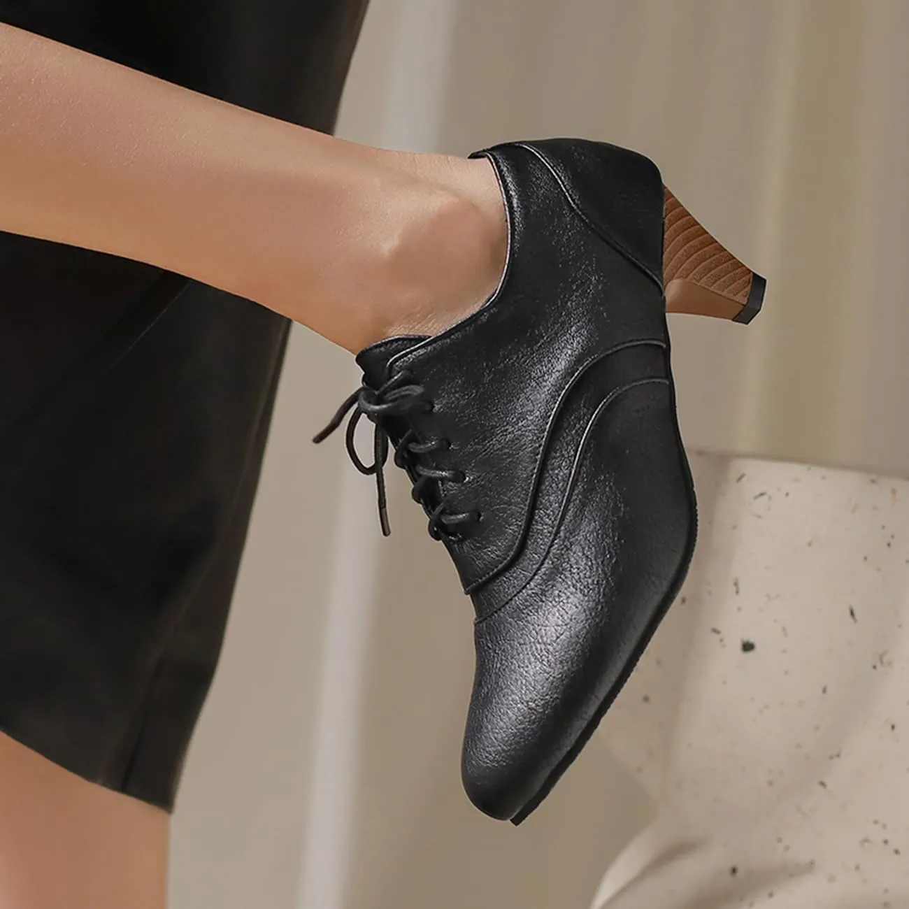 Womens Chunky Low Heel Oxford Pumps Kitten Heel Lace Up Pumps US4-14