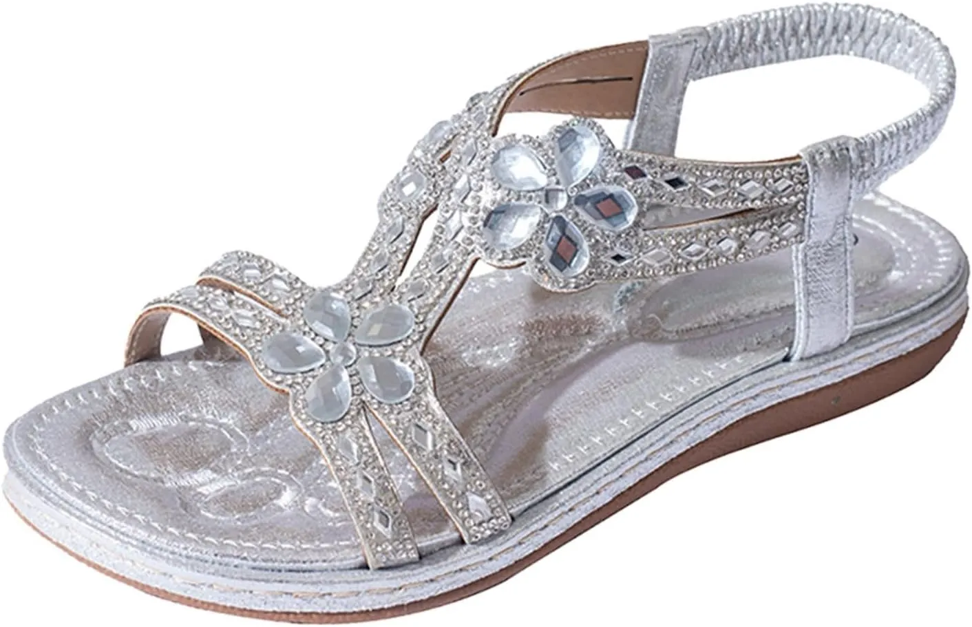 Women's Comfortable Vacation Sandals Casual Summer Comfortable Walking Shoes Rhinestone Decorative Sandals