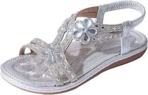 Women's Comfortable Vacation Sandals Casual Summer Comfortable Walking Shoes Rhinestone Decorative Sandals