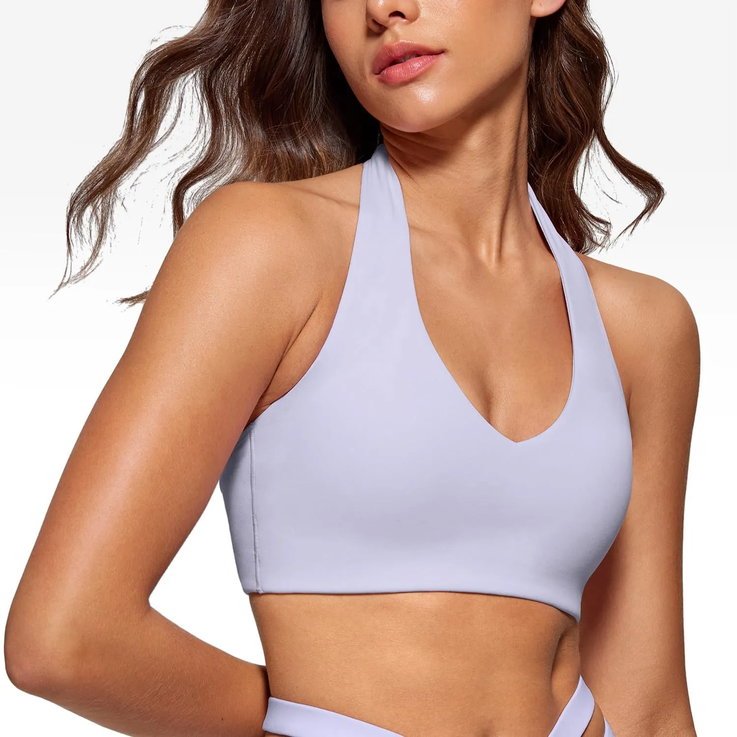 Womens Halter Longline Sports Bra Padded Low Back Yoga Bar Workout Crop Top with Built in Bra