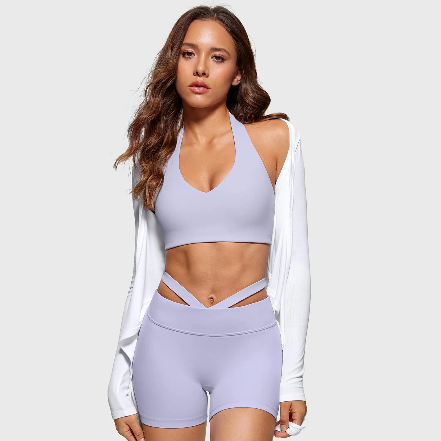 Womens Halter Longline Sports Bra Padded Low Back Yoga Bar Workout Crop Top with Built in Bra