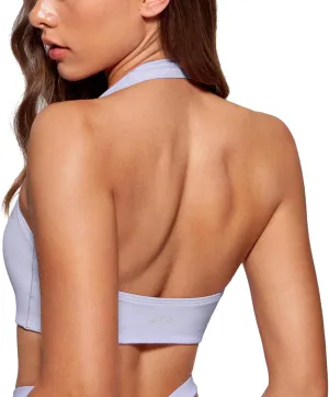 Womens Halter Longline Sports Bra Padded Low Back Yoga Bar Workout Crop Top with Built in Bra