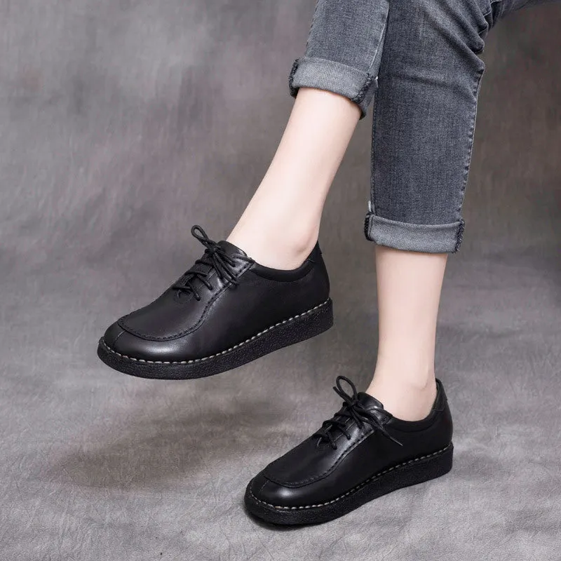 Women's Handmade Leather Casual Daily Oxford & Tie Comfortable Flat Shoes