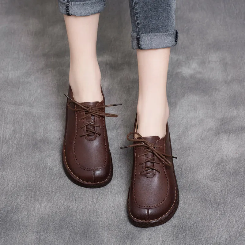 Women's Handmade Leather Casual Daily Oxford & Tie Comfortable Flat Shoes