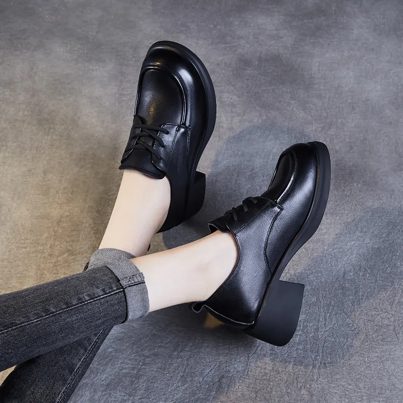 Women's Leather Comfortable Low Heel Block Oxford Shoes