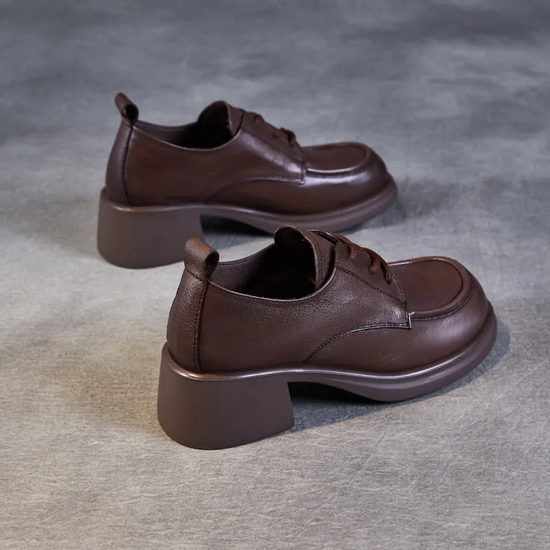 Women's Leather Comfortable Low Heel Block Oxford Shoes