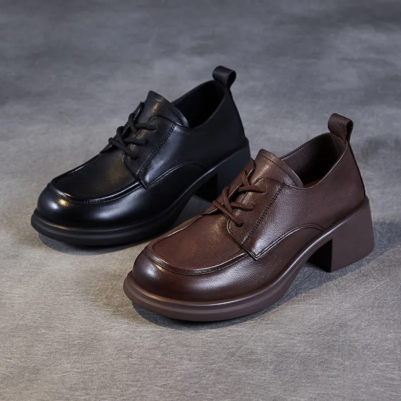 Women's Leather Comfortable Low Heel Block Oxford Shoes