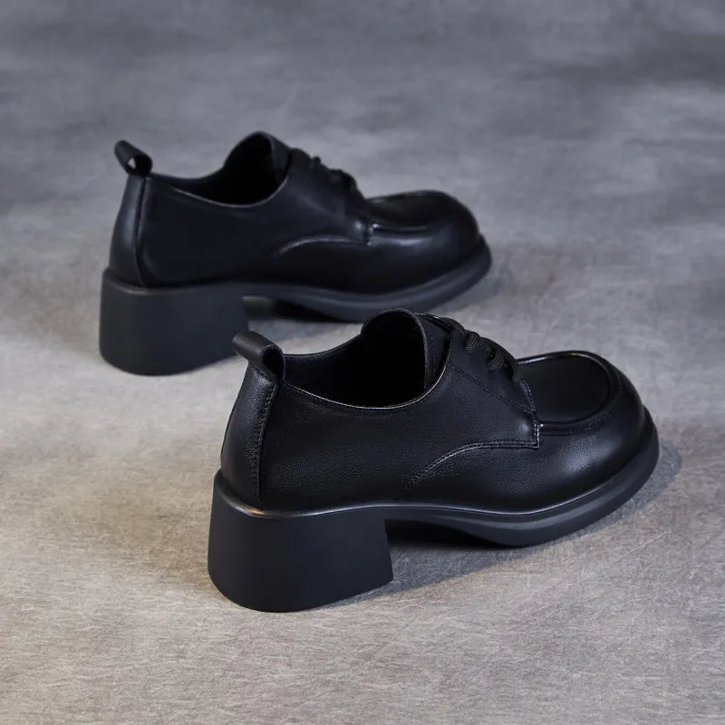 Women's Leather Comfortable Low Heel Block Oxford Shoes