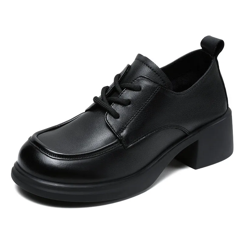 Women's Leather Comfortable Low Heel Block Oxford Shoes