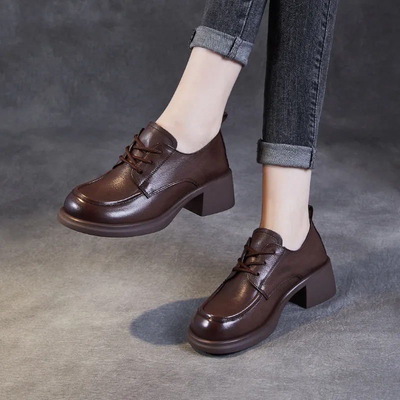 Women's Leather Comfortable Low Heel Block Oxford Shoes