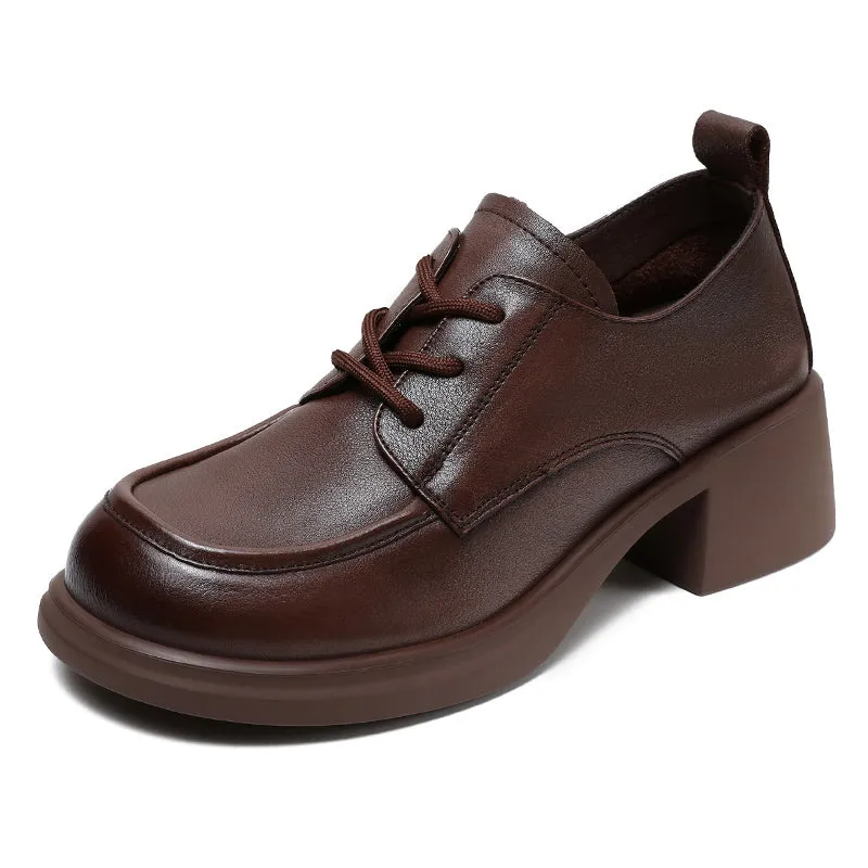 Women's Leather Comfortable Low Heel Block Oxford Shoes
