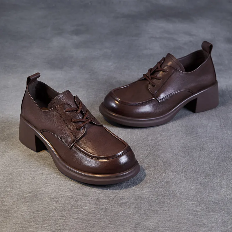 Women's Leather Comfortable Low Heel Block Oxford Shoes