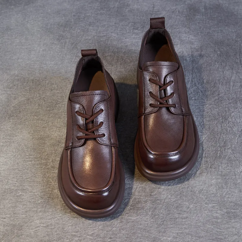 Women's Leather Comfortable Low Heel Block Oxford Shoes