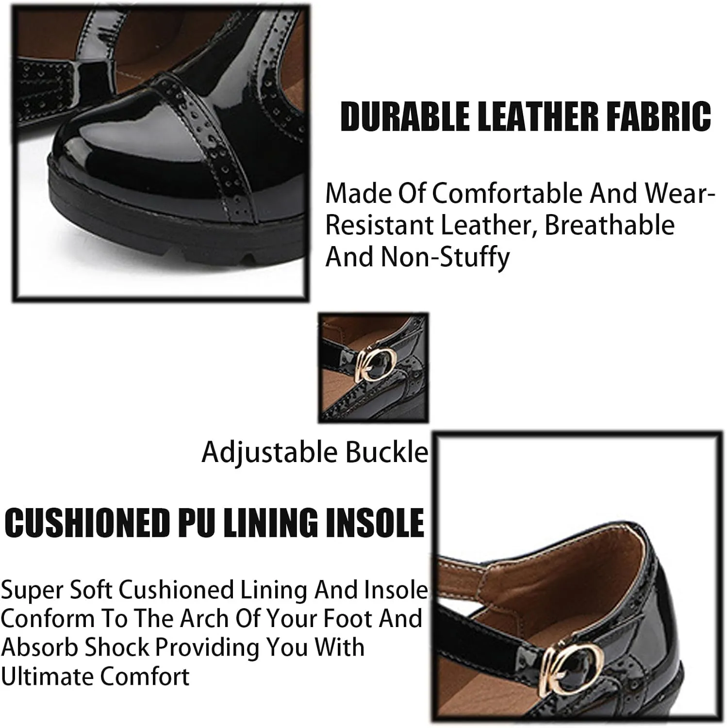Women's Leather T-Strap Chunky Heel Mary Janes Shoes Classic Round Toe Buckle Mid Block Heel Oxford Pumps for Office Parties Dress Shoes