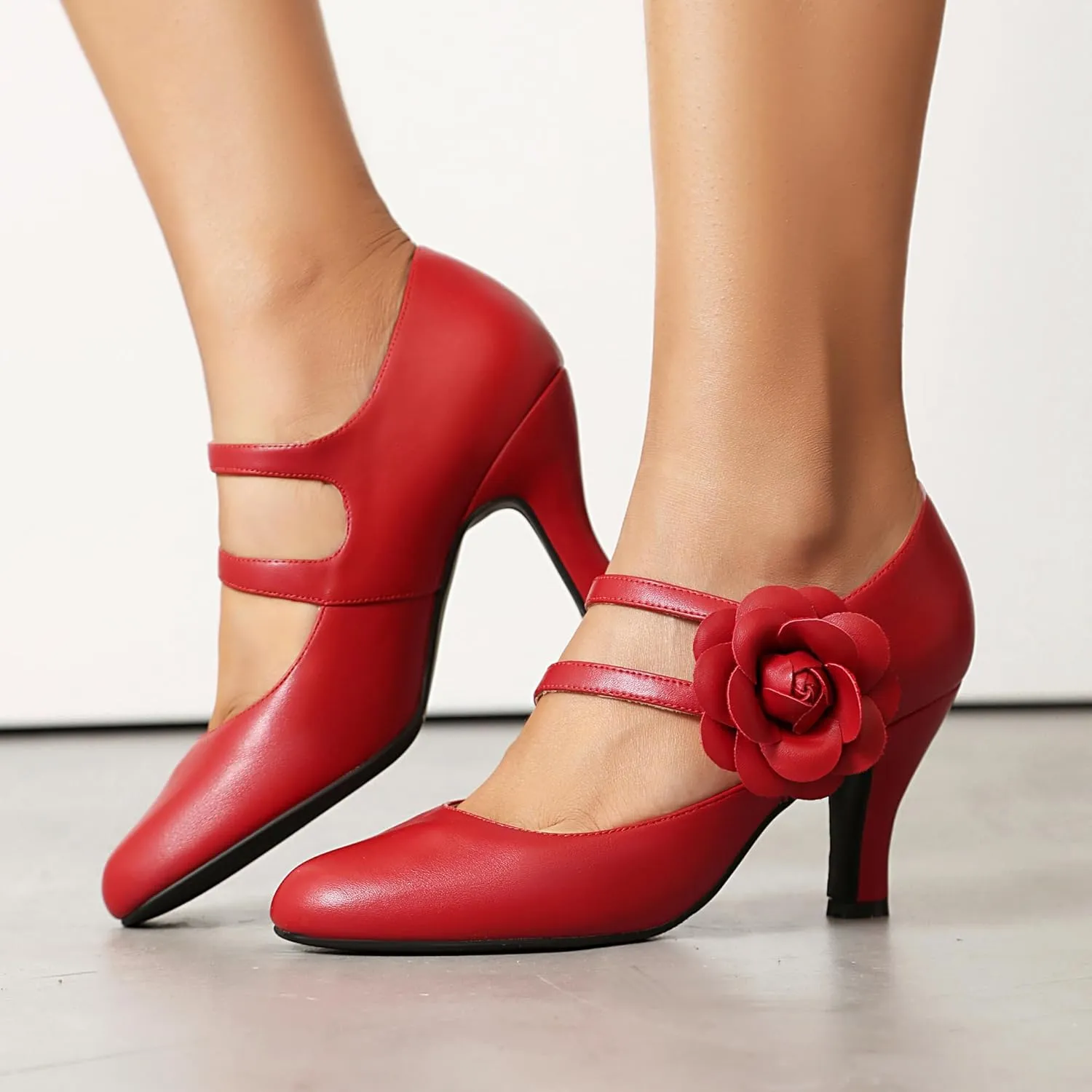 Women's Mary Jane Close Round Toe 1930s Vintage 1950s Heels Flower Double Straps Retro 1920s Victorian Pumps Shoes
