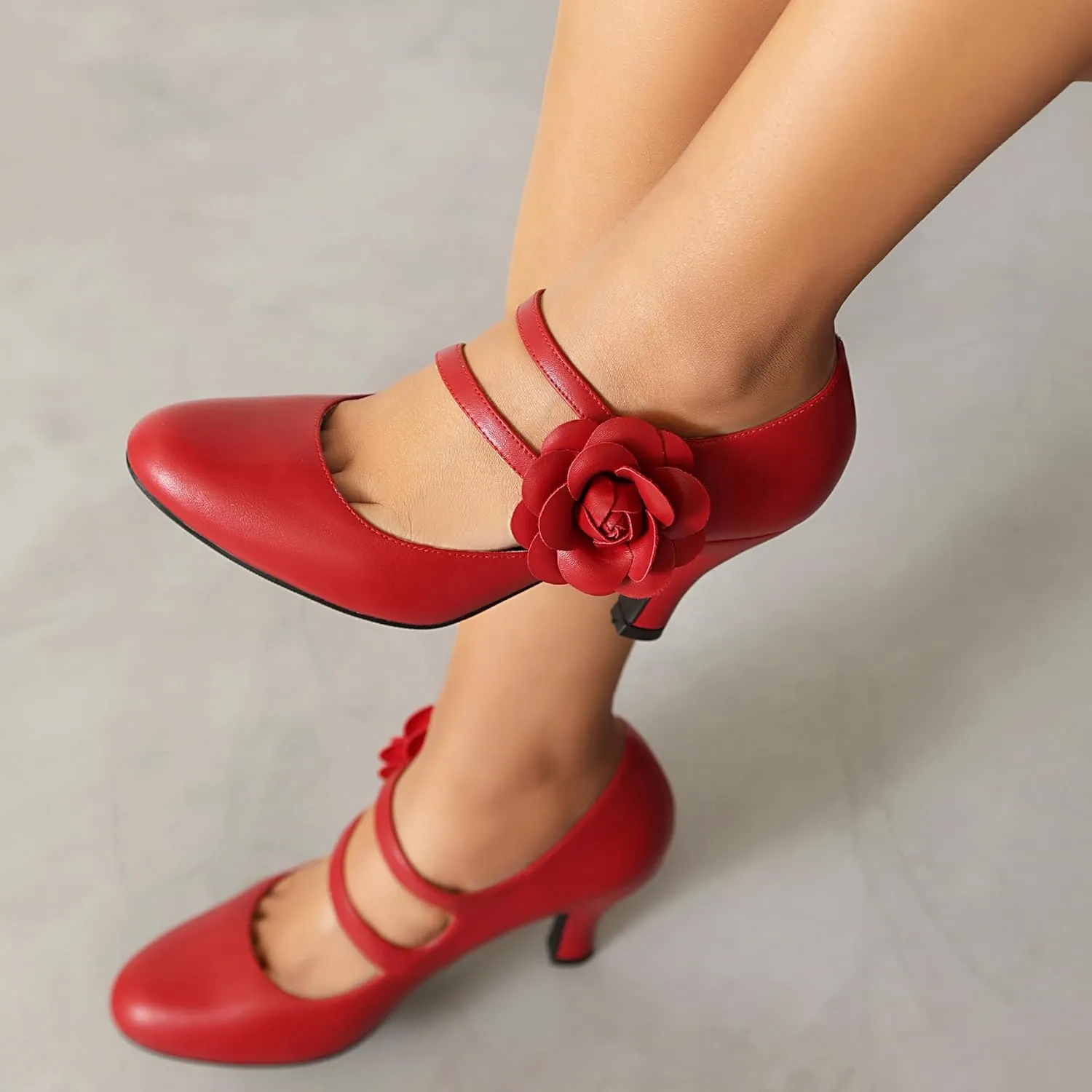 Women's Mary Jane Close Round Toe 1930s Vintage 1950s Heels Flower Double Straps Retro 1920s Victorian Pumps Shoes