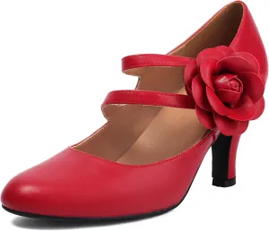 Women's Mary Jane Close Round Toe 1930s Vintage 1950s Heels Flower Double Straps Retro 1920s Victorian Pumps Shoes