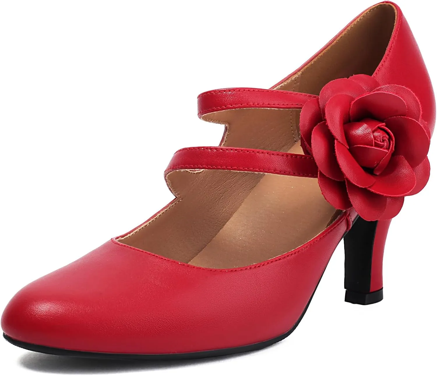 Women's Mary Jane Close Round Toe 1930s Vintage 1950s Heels Flower Double Straps Retro 1920s Victorian Pumps Shoes