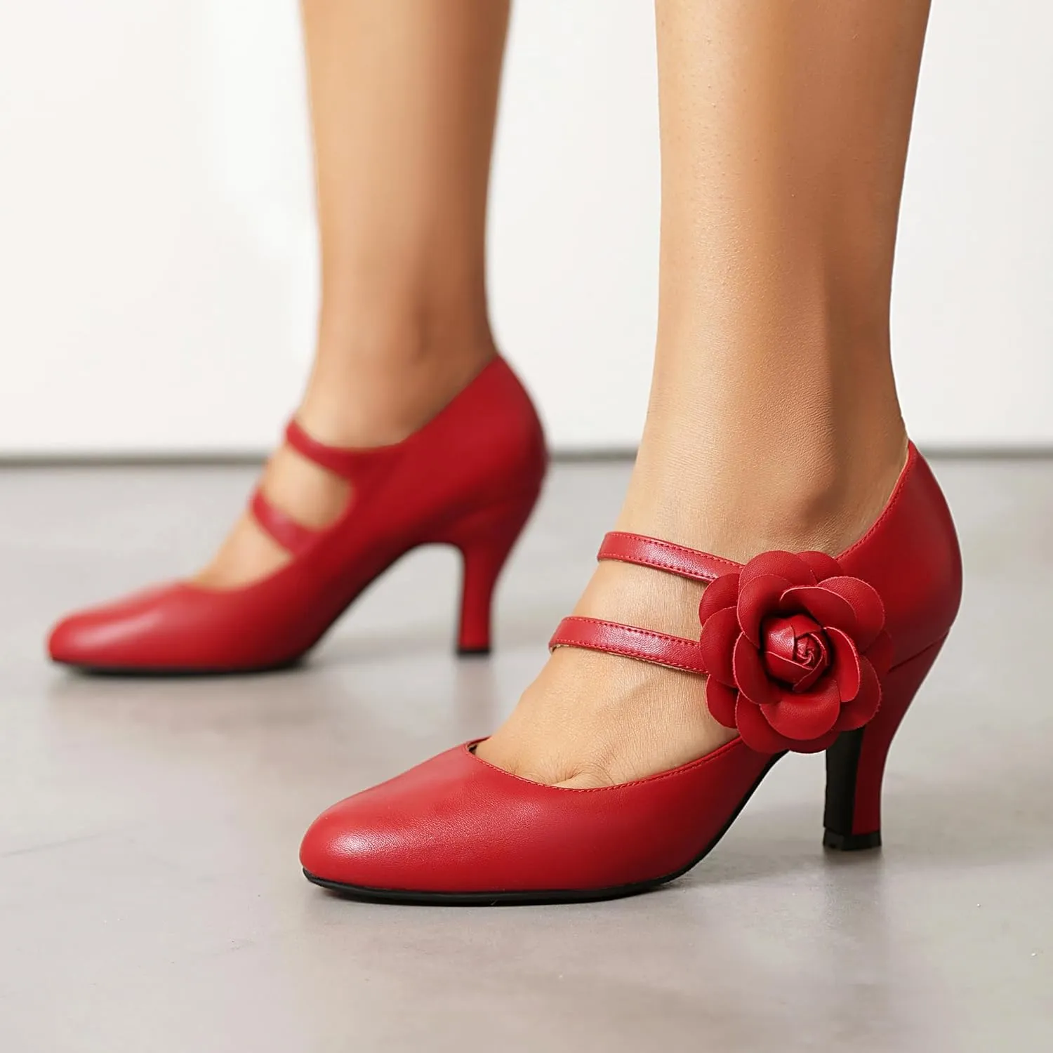 Women's Mary Jane Close Round Toe 1930s Vintage 1950s Heels Flower Double Straps Retro 1920s Victorian Pumps Shoes