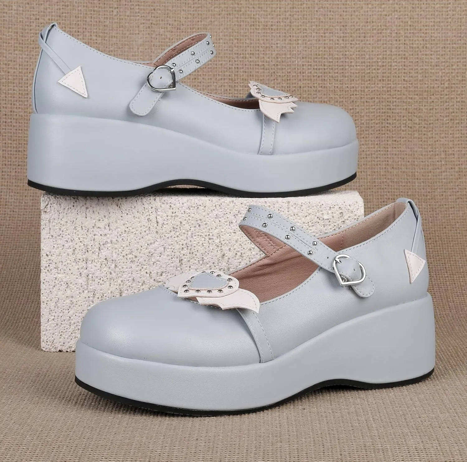 Women's Mary Jane Shoes Lolita Round Toe Block Heels Gothic Sweet Heart Floral Oxfords Ankle T-Strap Platform Dress Shoes Classic Gothic Pumps