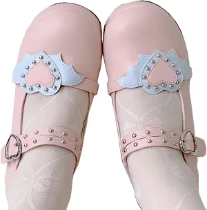 Women's Mary Jane Shoes Lolita Round Toe Block Heels Gothic Sweet Heart Floral Oxfords Ankle T-Strap Platform Dress Shoes Classic Gothic Pumps