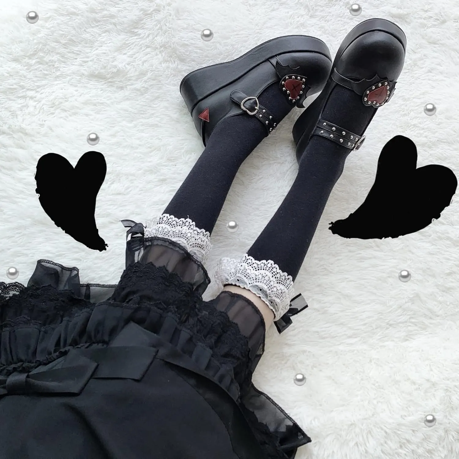 Women's Mary Jane Shoes Lolita Round Toe Block Heels Gothic Sweet Heart Floral Oxfords Ankle T-Strap Platform Dress Shoes Classic Gothic Pumps