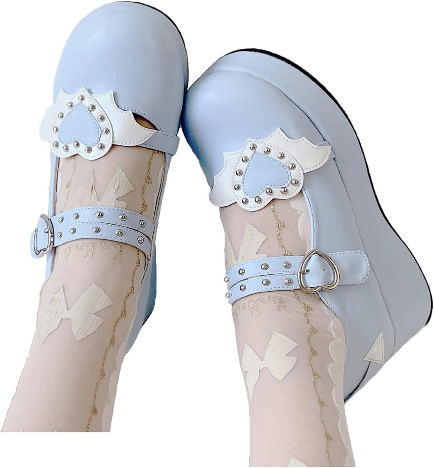 Women's Mary Jane Shoes Lolita Round Toe Block Heels Gothic Sweet Heart Floral Oxfords Ankle T-Strap Platform Dress Shoes Classic Gothic Pumps