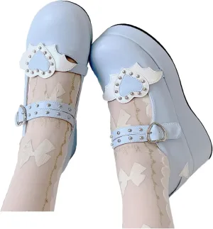 Women's Mary Jane Shoes Lolita Round Toe Block Heels Gothic Sweet Heart Floral Oxfords Ankle T-Strap Platform Dress Shoes Classic Gothic Pumps