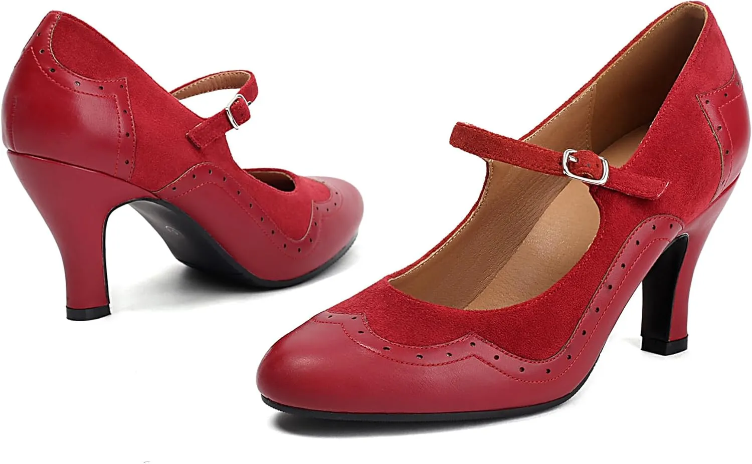 Women's Mary Jane Wingtip Rockability Close Round Toe Vintage 1950s Heels Oxford 1930s Ankle Straps Retro 1920s Victorian Pumps Shoes