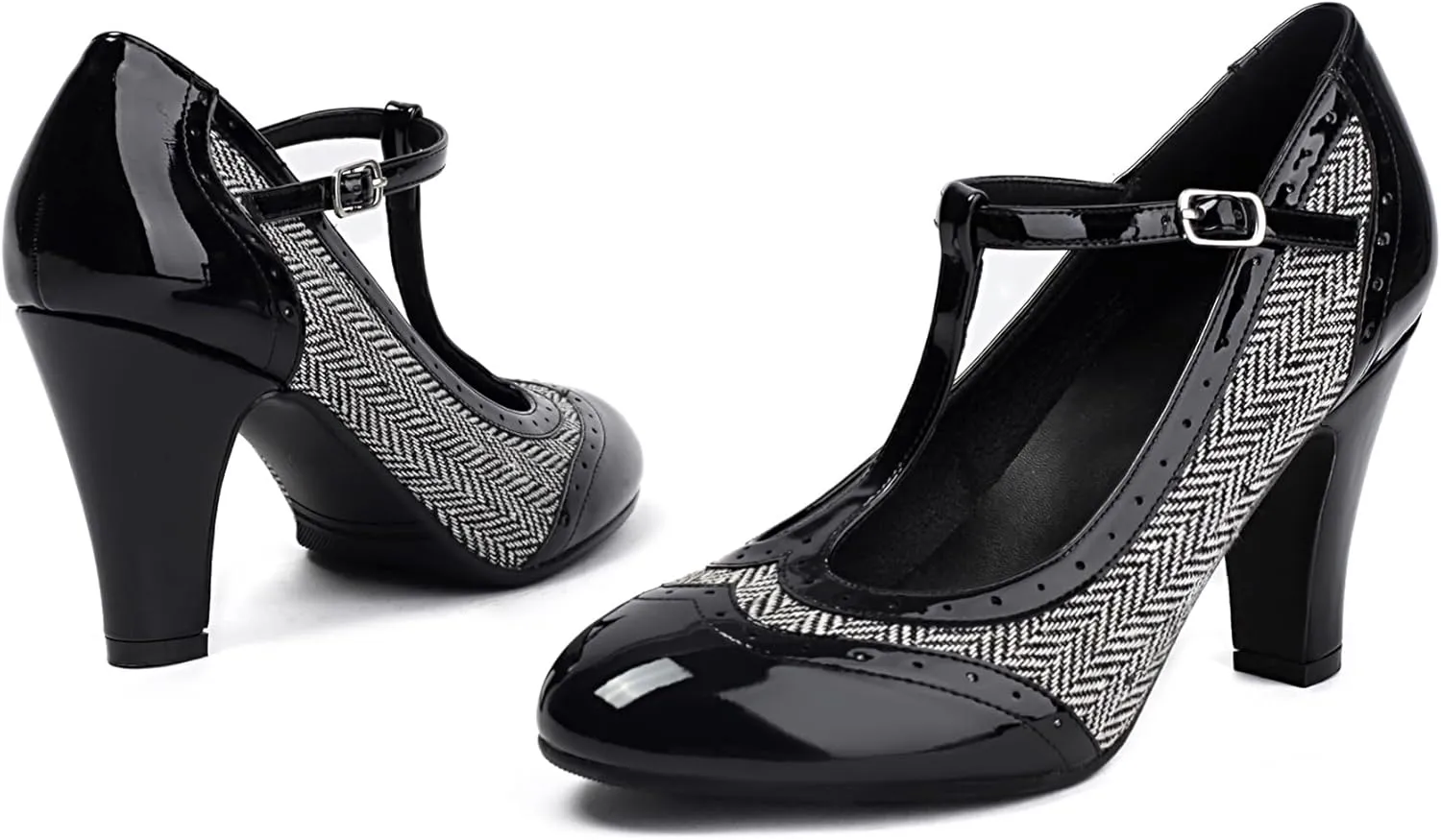Women's Mary Jane Wingtip Rockability Oxford Close Round Toe Vintage 1950s Heels T-Straps Retro 1920s Victorian Pumps Shoes