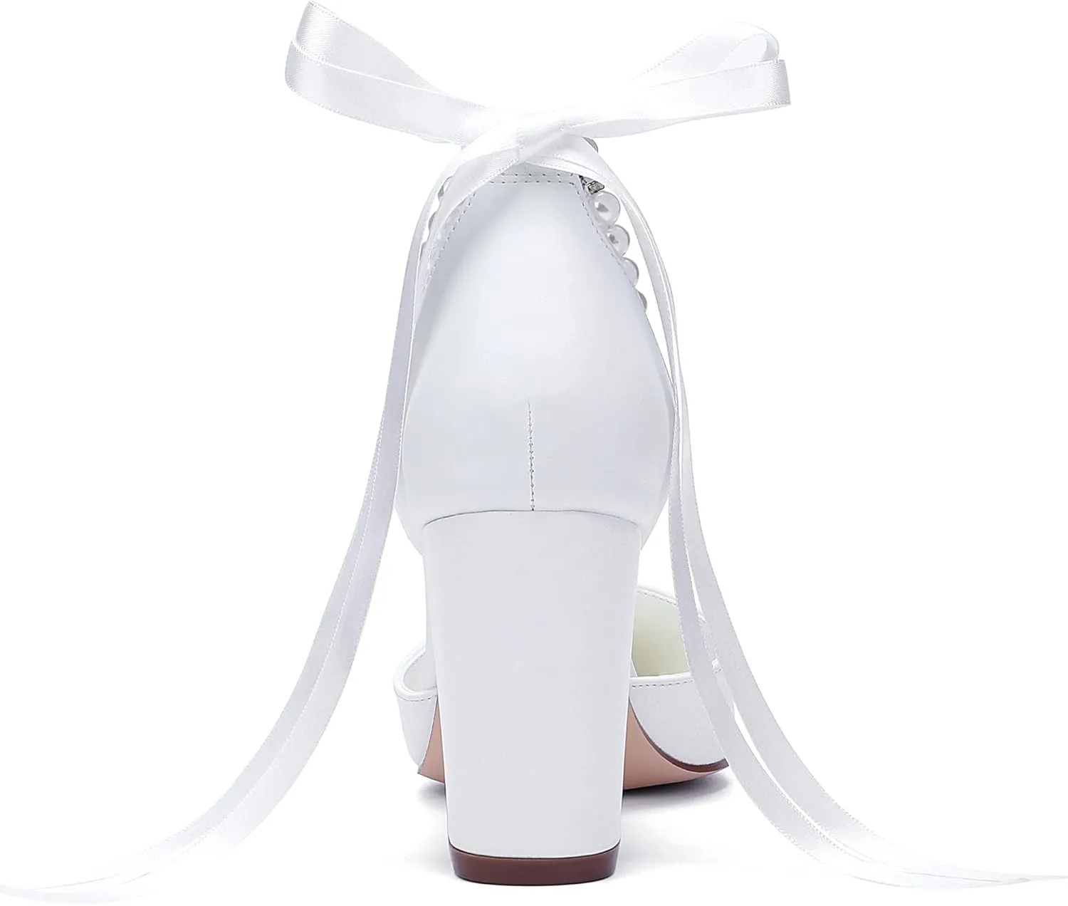 Women's Open Toe Block Heel Pearl Wedding Shoes for Bride Chunky Heeled Sandals Bridal Shoes Pumps