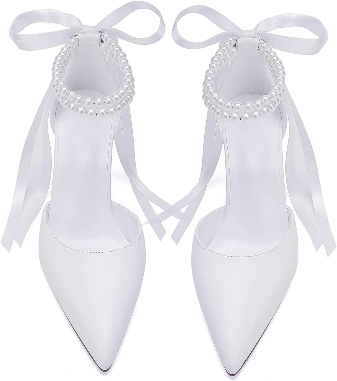 Women's Open Toe Block Heel Pearl Wedding Shoes for Bride Chunky Heeled Sandals Bridal Shoes Pumps