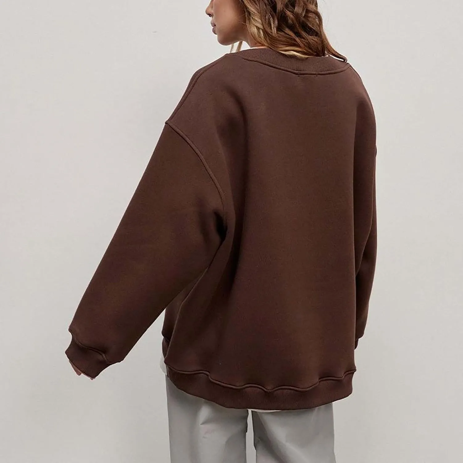 Women's Oversized Long Sleeve Sweatshirts Pure Color Round Neck Casual Pullover Shirt Fashion Going Out Clothes