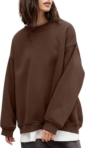 Women's Oversized Long Sleeve Sweatshirts Pure Color Round Neck Casual Pullover Shirt Fashion Going Out Clothes