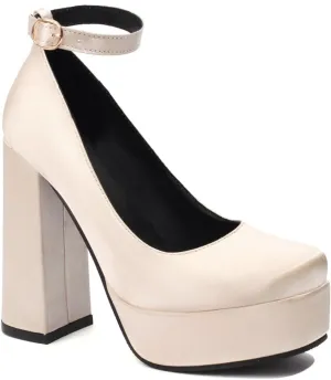 Women's Platform Chunky High Heels Pumps Shoes Square Toe Ankle Strap Elegant Mary Jane Dress Shoe