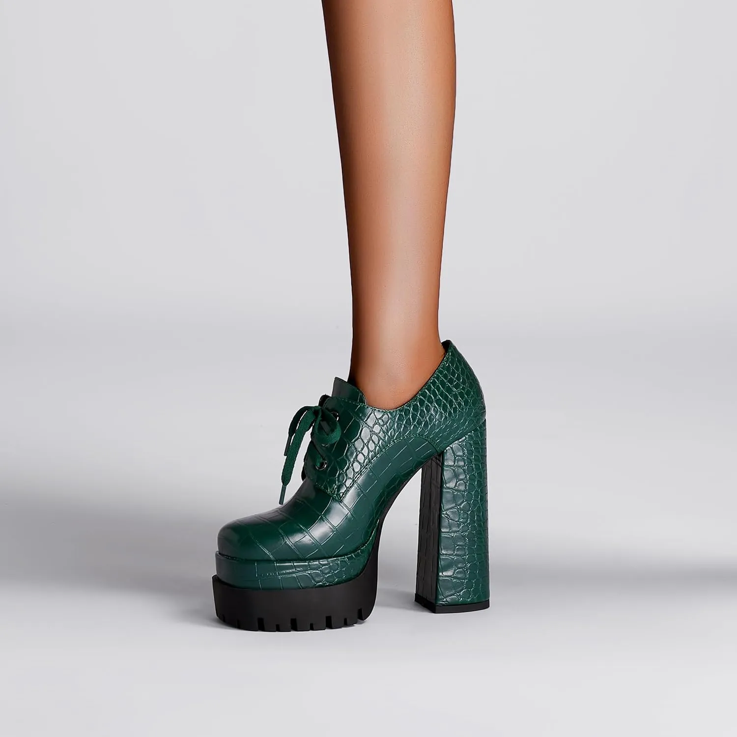 Women's Platform Pumps Round Toe Lace Up Oxford Shoes 15cm/6 inch Chunky Heel Ankle Booties