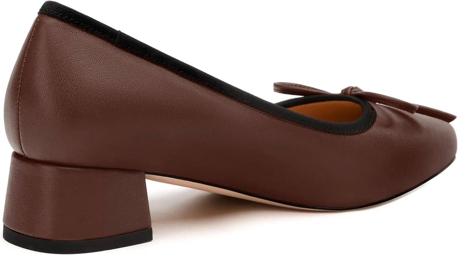 Womens Pumps, Square Toe Low Block Heel Pumps for Women, Leather Insole Comfort Daily Pump Shoes with Bow Tie 1.3"