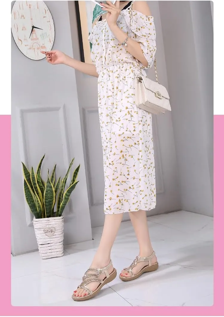 Womens Sandals Summer Dressy Flat Sandals Casual Comfortable Beach Bohemian Sandal Flat Shoes