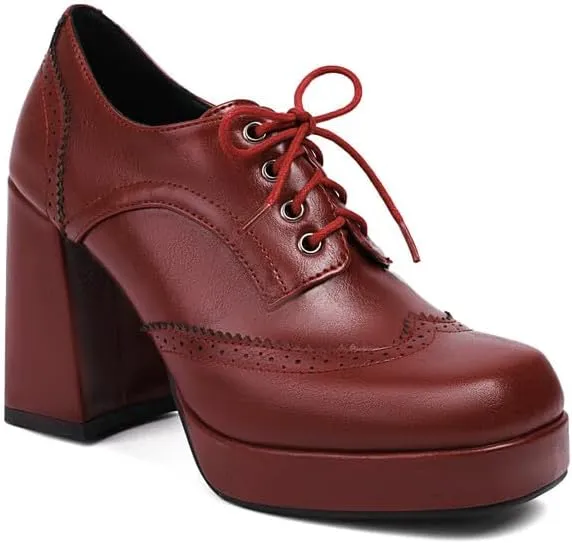 Women's Square Toe Shoelace Platform Square Heel Brogue Shoes